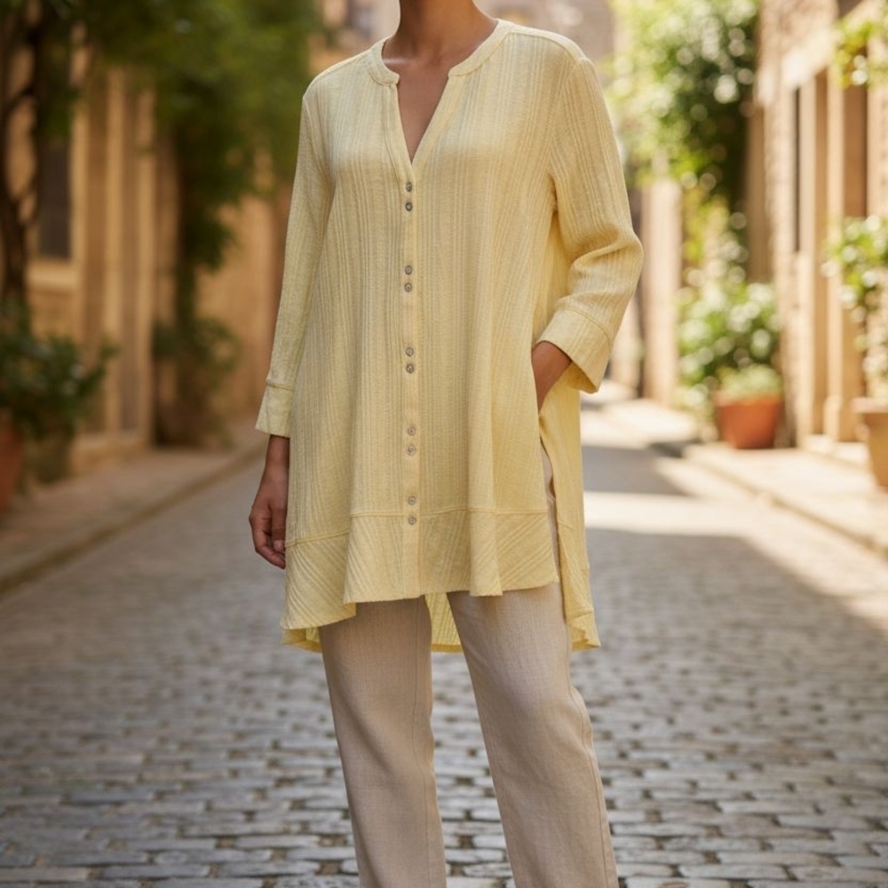 Soft Surroundings Pippa Gauzy Creamy Yellow Women's Tunic Size 2X NWT